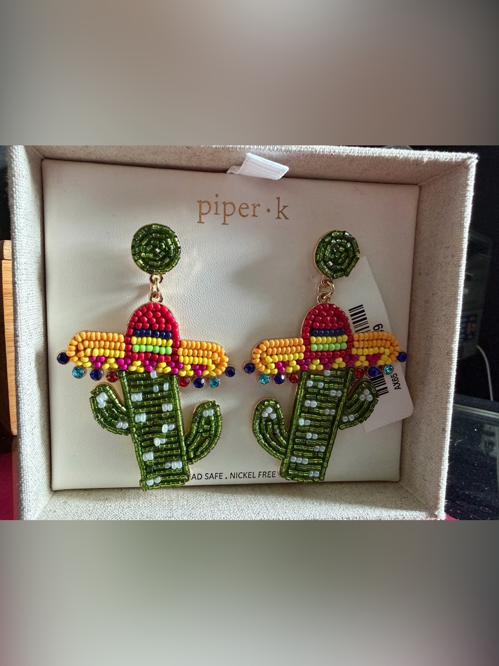Piper Green Beaded Cactus Earrings with Bright Multicolor Sombreros